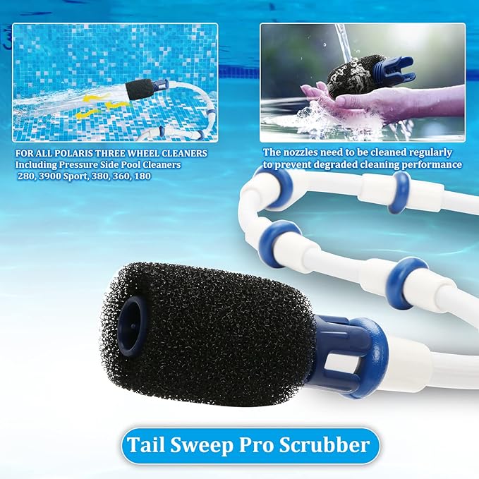 Tail Sweep Pro with Scrubber, Tail Sweep Pro TSP10S Replacement for Polaris 280, 380, 360, 3900 Sport, 180, 1 Tail Sweep Pro with 6 Foam Scrubber for Polaris Pool Cleaner Parts