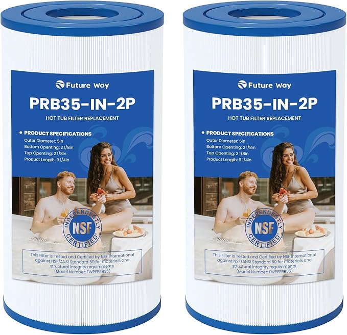 Future Way PRB35-IN Hot Tub Filter Replacement for Thermospa FL1008, Replace Filbur FC-2385, Pleatco Pure PRB35-IN, Unicel C-4335, 35 Sq. Ft, 5 X 9 Drop in Spa Filter, 2 Pack