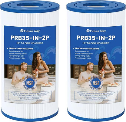 Future Way PRB35-IN Hot Tub Filter Replacement for Thermospa FL1008, Replace Filbur FC-2385, Pleatco Pure PRB35-IN, Unicel C-4335, 35 Sq. Ft, 5 X 9 Drop in Spa Filter, 2 Pack