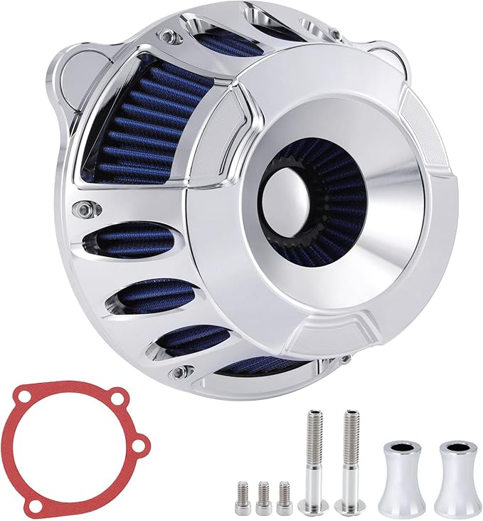Air Cleaner Motorcycle Air Filter Intake System Kit Fit for Harley Dyna 2000-2017, Softail 2000-2015, Touring 2000-2007(B-Chromed Silver)