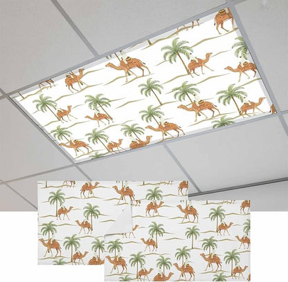 Fluorescent Light Covers for Drop Ceiling Abstract Brown Camels Palm-Trees Magnetic Light Filters, Vintage Deserts Ceiling Shade Filters for Home Classroom Office,2x4 ft,2Packs
