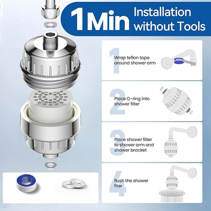 VOXON 36-Stage Shower Filter, 99.99% Removal for Chlorine, Fluoride, Heavy Metals, Shower Head Filter for Hard Water Reduces Dry Itchy Skin Dandruff Eczema Improves Skin Hair