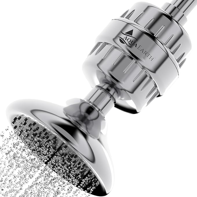 Aqua Earth Shower Filter Head for Hard Water Softening with Vitamin C for Healthier Skin, Hair and Nails. 20 Filtration Stages