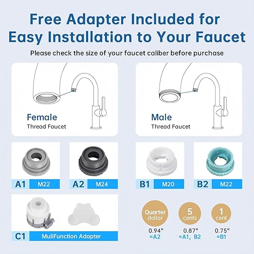 Water Filter for Sink Faucet,4-in-1 Faucet Water Filter with Filtration/Raw/Booster/Cleaning Mode, NSF42 Remove Chlorine & Odors,35”Hose and 360° Cleaning,Fits 95% of Kitchen Faucets,1*Filter, LJ209