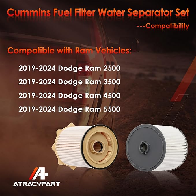 6.7 Cummins Fuel Filter Water Separator Kit Compatible with 2019–2024 Dodge Ram 2500 3500 4500 5500 6.7L Diesel Turbo Engines | Replaces 68436631AA, 68157291AA