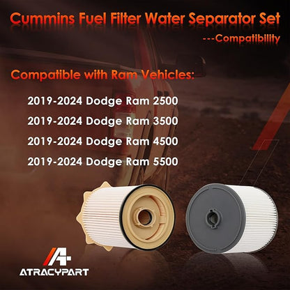 6.7 Cummins Fuel Filter Water Separator Kit Compatible with 2019–2024 Dodge Ram 2500 3500 4500 5500 6.7L Diesel Turbo Engines | Replaces 68436631AA, 68157291AA