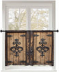 Sheer Curtains 54 Inch Length, Barn Door Semi Sheer Curtains Light Filtering Window Treatment, Farmhouse Wooden Grain Rustic Tribal Pattern Privacy Voile Drapes for Living Room Bedroom 52x54 Inch