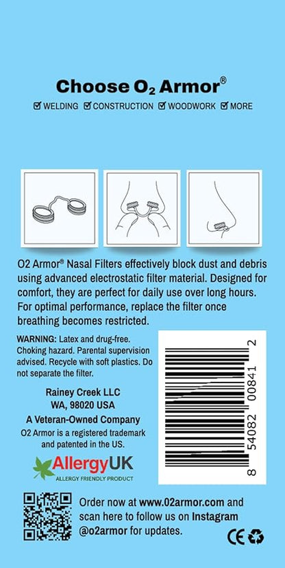O2 Armor Nose Filters for Welders & Allergies - Nose Filter for Dust - Nasal Filters for Welding - Nose Dust Mask for Construction (10 Pack, Size Large)