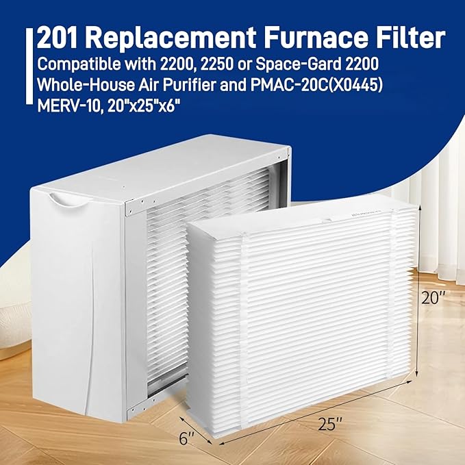 2-Pack 201 Replacement Furnace Filter Compatible with Aprilaire Space-Gard 2200,2250 Whole-House Air Purifier and X0445,MERV-10, 20x25x6 Air Filter
