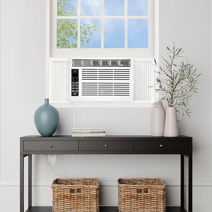 Whirlpool 8,000 BTU Window Air Conditioner with Dehumidifier, 115V, Window AC for Rooms up to 350 Sq. Ft., Living Room, Bedroom, or Apartment, with 3 Speeds, Remote Control, and 24H Timer, White