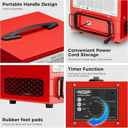 ALORAIR Portable Air Filtration System, 180° Air Intake (850/1050CFM) Tabletop Dust Collector for Woodworking with Strong Vortex Fan, Air Filter for Garage, Works Shop, Home, Purecare 1050