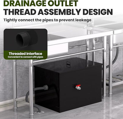 Stainless Steel Interceptor, 30 LBS Grease Trap, 23.6" × 15.7" × 18" Grease Interceptor for Kitchens, Coffee Shops, and Food Processing Plants That Produce Oily Wastewater