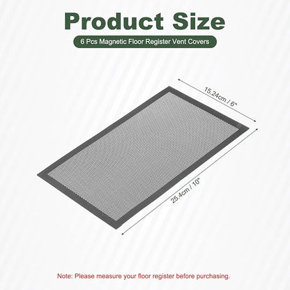 YOKIVE 6 Pcs Magnetic Floor Vent Covers, Floor Register Cover PVC Mesh Air Vent Screen Filters, Great for Home Floor, Wall, Ceiling, Catch Debris Hair Dust (Black, 10-Inch x 6-Inch)