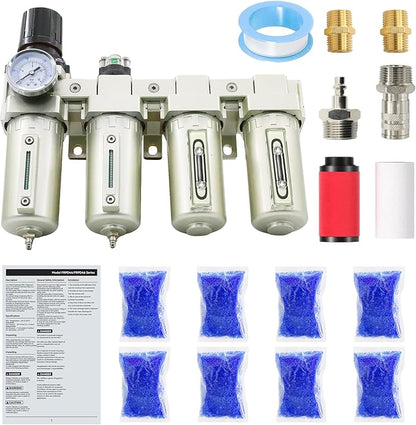 3/4" NPT Industrial Grade 4 Stage Air-Dryer-for-Compressor, Air-Compressor-Water-Separator-System for Plasma Cutter and Paint Spray, 2Filter&2Dryer, Manual Drain