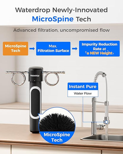 Waterdrop 15UA-PF Under Sink Water Filter, Reduce 80+ Impurities Including 𝟗𝟗.𝟗% 𝐏𝐅𝐎𝐀, 𝟗𝟗.𝟖% 𝐏𝐅𝐎𝐒, 96% Chloramine, Fluoride, VOCs, Chloroform (Replacement Filter: WD-RF15-PF)