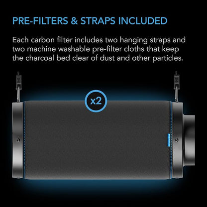 AC Infinity Air Carbon Filter XL 8", with Premium Australian Virgin Charcoal, Pre-Filter and Rope Hangers, Odor Scrubber fit for Inline Duct Fan, Odor Control, Hydroponics