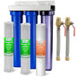 iSpring WCB32+AHPF12MNPT12X2 Whole House Water Filter System, Reduces up to 99% Chlorine, 3-Stage Water Filtration System w/Clear 1st-Stage Housing & 3/4" Push-fit Stainless Steel Hose Connectors