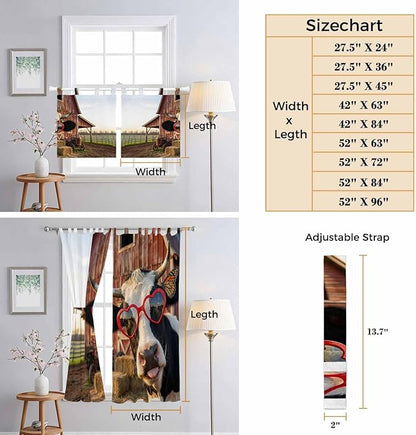 Farm Cows Kitchen Curtains 24 Inch Length, Small Window Curtains Tab Top, Farmhouse Barn Funny Animals Butterfly Light Filtering Short Window Treatments Tier Drapes 27.5"x24" 2 Panel