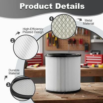 2 Pack Replacement Cartridge Filter for Shop Vac 90304 90350 90333, Compatible with Type U X W 9030400 9035000 9034000, Fit 5 Gallon Up Wet/Dry Vacuum Cleaners, Washable & Reusable (2 pack)