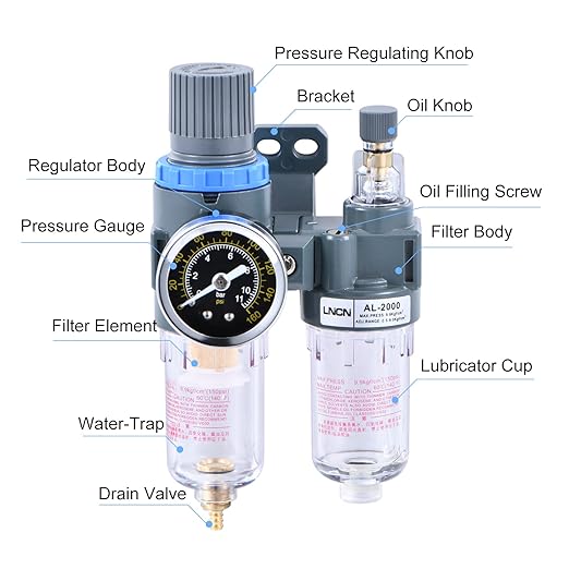 1/4 Inch Compressor Air Filter Pressure Regulator Water-Oil Trap Separator Filter with Lubricator Cup