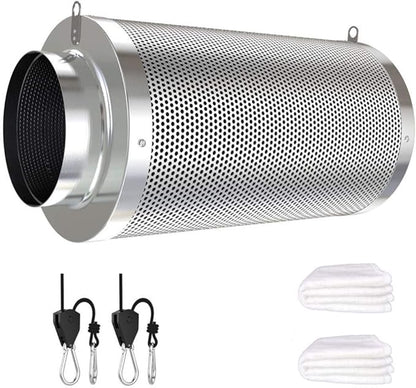 4inch Carbon Filter Odor Control with Australia Virgin Charcoal Two Prefilter 1 Pair Rope Hanger Included for Inline Duct Fan, Grow Tent, Hydroponics, Odor Scrubber