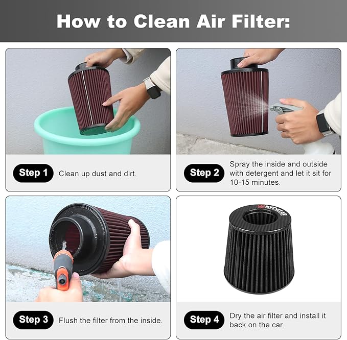 KYOSTAR Universal 3.5" (89mm) High-Flow Air Filter, Reusable Cone Cold Air Intake, High Performance Washable Clamp-On Car High Flow Air Kit, Flange Diameter: 3.5 Inch, Filter Height: 6.1 Inch, Black