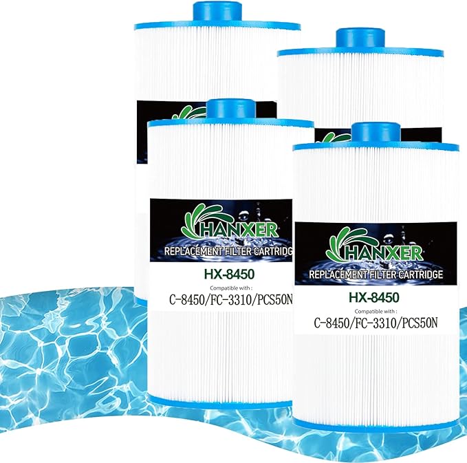 HANXER® C-8450 Spa Filter Cartridge Replaces for Filbur FC-3310, PCS50N, 100593, 3301-2261, 80501 Maax Spas/Coleman Spas, 50 sq.ft Hot Tub Filter, 4 Pack