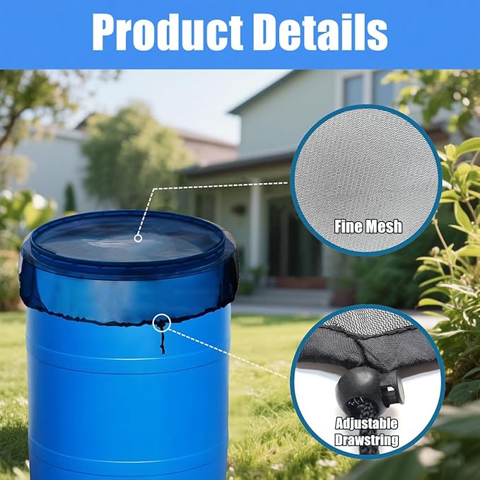 4 Pcs Rain Barrel Mesh Cover, 31.5 inch Water Collection Bucket Net with Adjustable Drawstring, Filter Screen for Outdoor Garden Rain Barrel Accessories, Prevent Fallen Leaves From Entering The Bucket