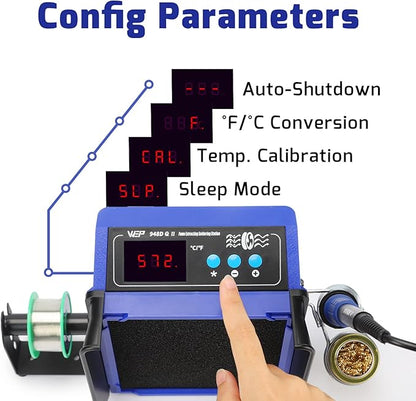 WEP 948DQ-II Double Filter Fume Extractor Soldering Iron Station 2-in-1 Solder Smoke Absorber, Soldering Fan with PID Control,℉/℃, Sleep Mode, Tip Cleaner, 3 Soldering Tips, 35g Solder