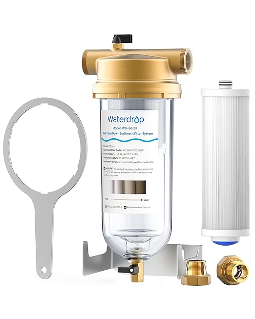 Waterdrop Mega Spin Down Sediment Filter, Reusable Whole House Water Filter System with Larger Capacity, 2 in 1 Dual 100+5 Micron Filtration, Anti-Clogging, 1" MNPT + 3/4" FNPT, BPA Free