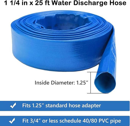 Eastrans 1 1/4 IN x 25 FT Pool Backwash Hose, Heavy Duty Flat Discharge Hose, Weather and Burst Resistant, Best Hoses for Inground Pools, Pool Filter & Pool Drain Hose with 2 Hose Clamps