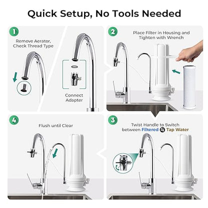 iSpring CKC1-PB 2.5" x 10" Countertop Water Filter, SGS-Tested, Reduces Lead, Chlorine, Odors. THMs, 7000 Gallons, Up to 12 Months, Easy Installation, White (1 Filter Included)