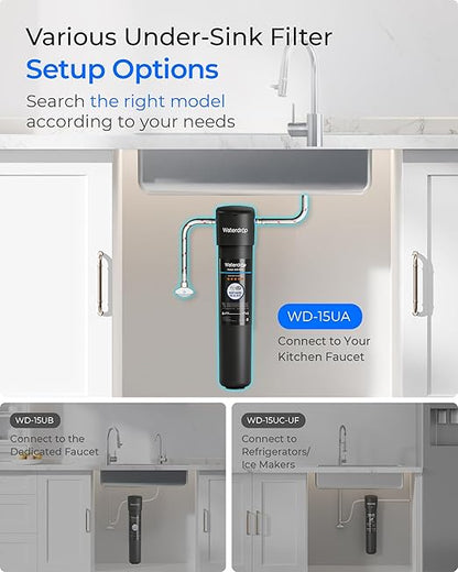 Waterdrop 15UA Under Sink Water Filter System, 2 Years, Reduces Lead, Chlorine, Bad Taste & Odor, Under Counter Water Filter Direct Connect to Kitchen Faucet, NSF/ANSI 42 Certified, USA Tech