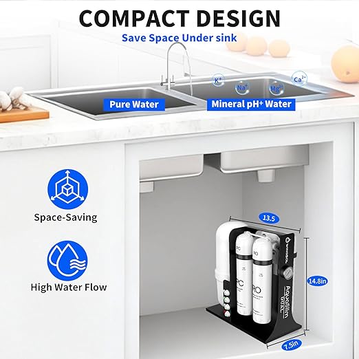 WINGSOL Integrated Reverse Osmosis Water Filter, NSF/ANSI 42/53/58, Dual Outlet 10-Stage Under Sink RO Filtration System for 0 TDS & pH+ Alkaline Remineralization Water, No Electricity Needed
