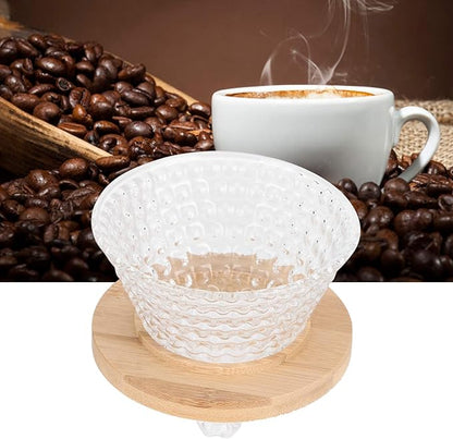AUNMAS Glass Coffee Dripper Pour Over, Reusable Paperless Filter Funnel with Wood Base, Single Cup Coffee Maker Brewer Accessories (Transparent)