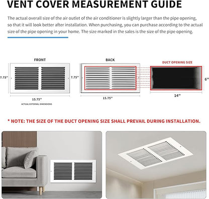 14x6 Vent Cover(Duct Opening Size),Air Return Vent Cover,Flat Vent Cover,Rejillas De Aire Acondicionado para Casa, Return Air Grilles,Outer Dimensions:15.75"W x 7.75"H(14"W x 6"H, Duct Opening)