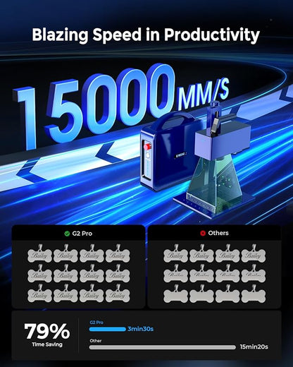 GWEIKE G2 Pro 30W Fiber Laser Engraver with 3D & Deep Engraving, 15000mm/s Fast Laser Engraver Machine, 110x110mm Working Area, Portable Laser Marking Machine for Metal, Jewelry, Leather, Dog Tags