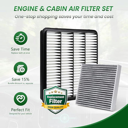 Engine & Cabin Air Filter Set for LX570 (2008-2011), LX570 (2013-2021), LAND CRUISER (2008-2011), LAND CRUISER (2013-2021), SEQUOIA (2008-2017), TUNDRA (2007-2021), Replace for CF10285, CA10343