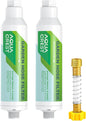AQUA CREST Garden Hose Water Filter for Plants, Greatly Reduces Chlorine, Odor, Improve Plants Health, Ideal for Organic Gardening, Farming and Pets, Pack of 2, with Hose Protector