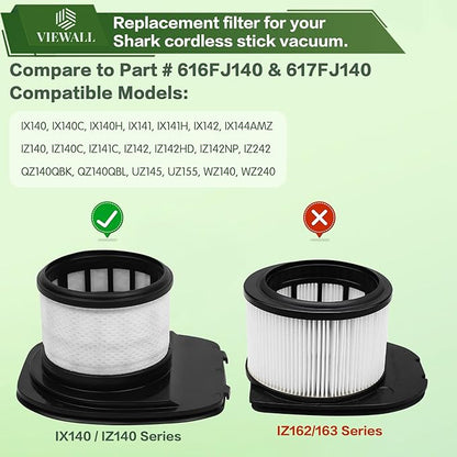 IX141 Filter Replacement for Shark IX141AMZ IX140 IX142 IX144 IZ140 IZ141 IZ142 IZ242 WZ140 WZ240 WZ250 UZ145 UZ155 QZ140 Pet Cordless Stick Vacuum, Part 616FJ140 & 617FJ140, 1 HEPA 3 Foam Felt Filter
