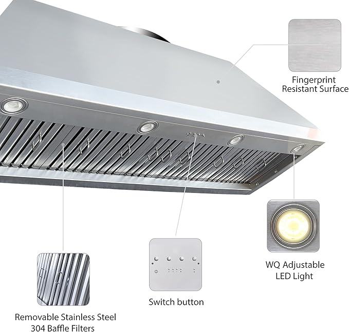 CT Copper Tailor Sloped Copper Vent Hood Island Mount,60'' W,36''H,1260 CFM Exhaust Fan,Stainless Steel Vent,LED Light,Dishwasher-Safe Baffle Filters,VH8TR1