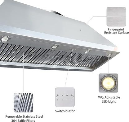 CT Copper Tailor Sloped Copper Vent Hood Island Mount,60'' W,27''H,1260 CFM Exhaust Fan,Stainless Steel Vent,LED Light,Dishwasher-Safe Baffle Filters,VH8TR1