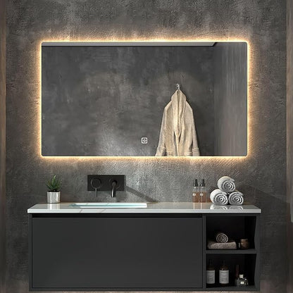 500 X800 mm Illuminated Backlit LED Bathroom Mirror, Wall Mounted Multifunction Bathroom Vanity Mirror with Lights and Demister Pad, Energy-Saving Illuminated Smart Mirror