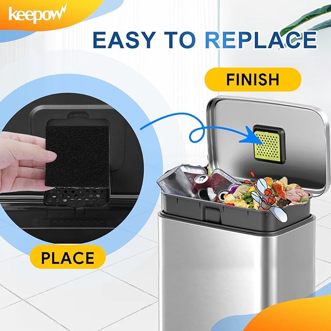 KEEPOW 12 Pack Trash Can Deodorizer Compatible with SIMPLI-Magic Garbage Bins with Built in Odor Filter Compartment, Charcoal Odor Absorber for EKO Trash Can and Compost Bin (Square)