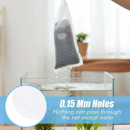 3 Pack 180 μm Filter Bag, Aquarium Media Bag with Drawstring Reusable Extra Fine Mesh Bags Nylon Aquarium Net Media Bags for Activated Carbon Resins(7.8x3.6in)