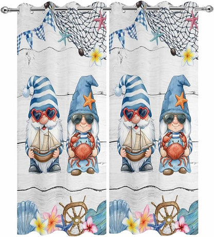 Ocean Gnome Outdoor Curtains for Patio Summer Marine Plumeria Shell Wooden Waterproof Outside Curtains with Grommet Top Weatherproof Curtain for Cabana Pergola Gazebo, 2 Pack, 54" W x 84" L