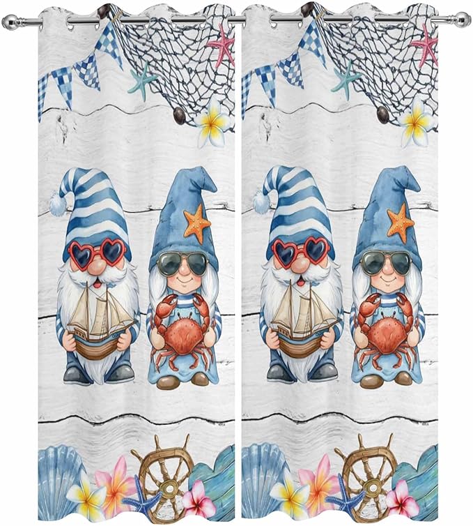 Ocean Gnome Outdoor Curtains for Patio Summer Marine Plumeria Shell Wooden Waterproof Outside Curtains with Grommet Top Weatherproof Curtain for Cabana Pergola Gazebo, 2 Pack, 54" W x 108" L