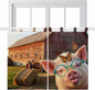 Farm Pig Kitchen Curtains 45 Inch Length, Short Cafe Window Curtains Tab Top, Farmhouse Barn Funny Animals Butterfly Light Filtering Window Treatments Tier Drapes 27.5"x45" 2 Panel