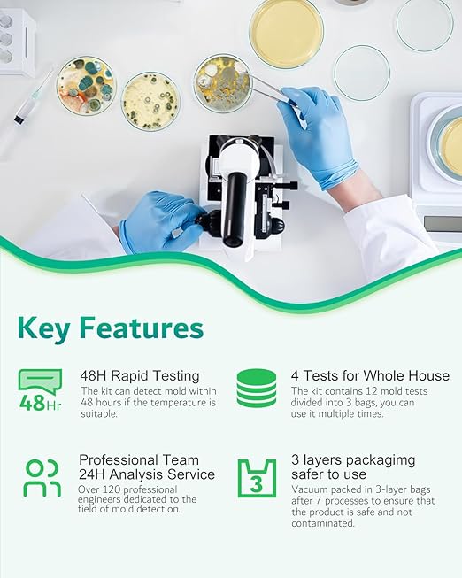 Mold Test Kit for Home - 12 Simple Detection Tests for HVAC, Surfaces & Indoor Air Quality, DIY Black Mold Detector Testing kit at Home, with Detailed Identification Guide & Free Lab Analysis