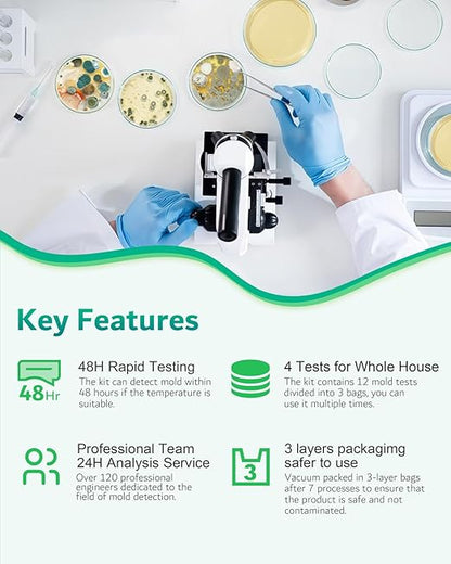 Mold Test Kit for Home - 12 Simple Detection Tests for HVAC, Surfaces & Indoor Air Quality, DIY Black Mold Detector Testing kit at Home, with Detailed Identification Guide & Free Lab Analysis